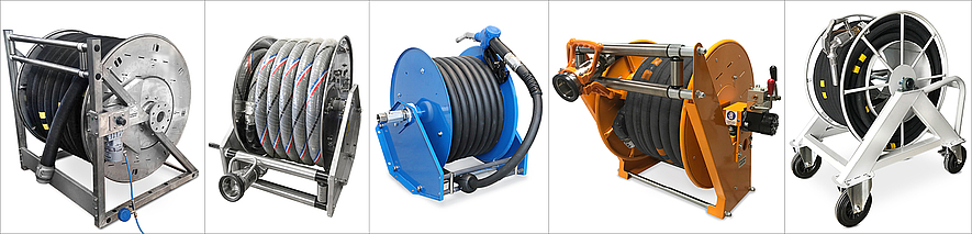 Industrial Hose Reels Hose reels with rewind system (manual, electrically, hydraulical and pneumatical)