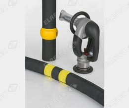 Aircraft refuelling hose with reflecting stripes, Hose Beads 'BD' which notably improve the handling as they reduce friction against the tarmac, next generation overwing nozzle ZVF 50